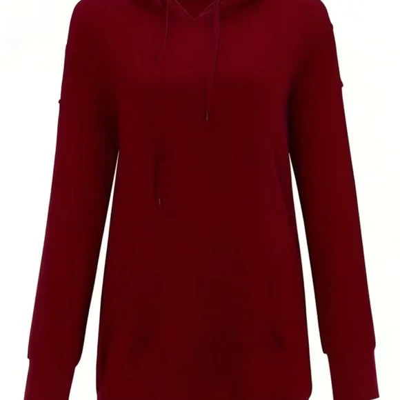 Oversized Burgundy Hoodie Dark Red Sweatshirt Dress - Picture 4 of 4